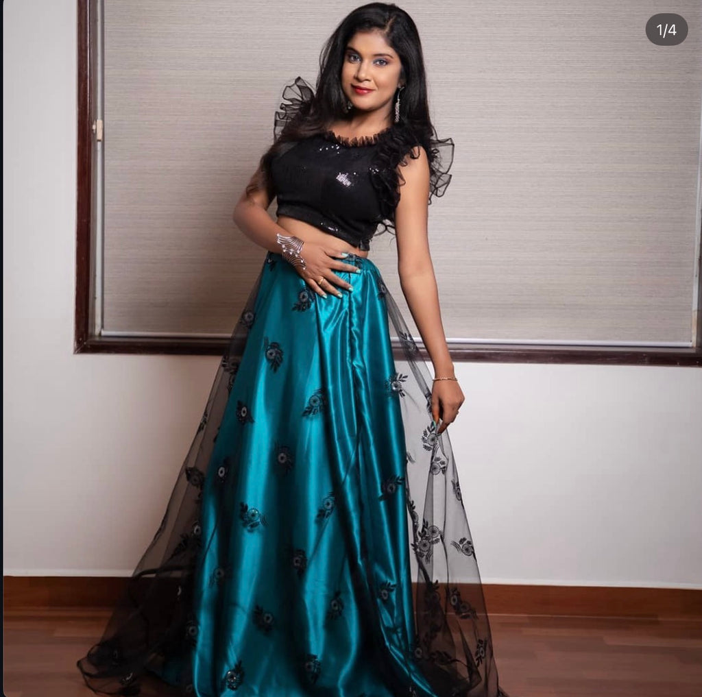 Designer Satin Lehenga with Ruffle Blouse