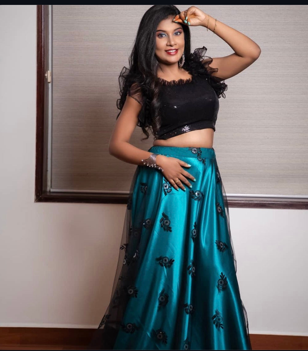 Designer Satin Lehenga with Ruffle Blouse