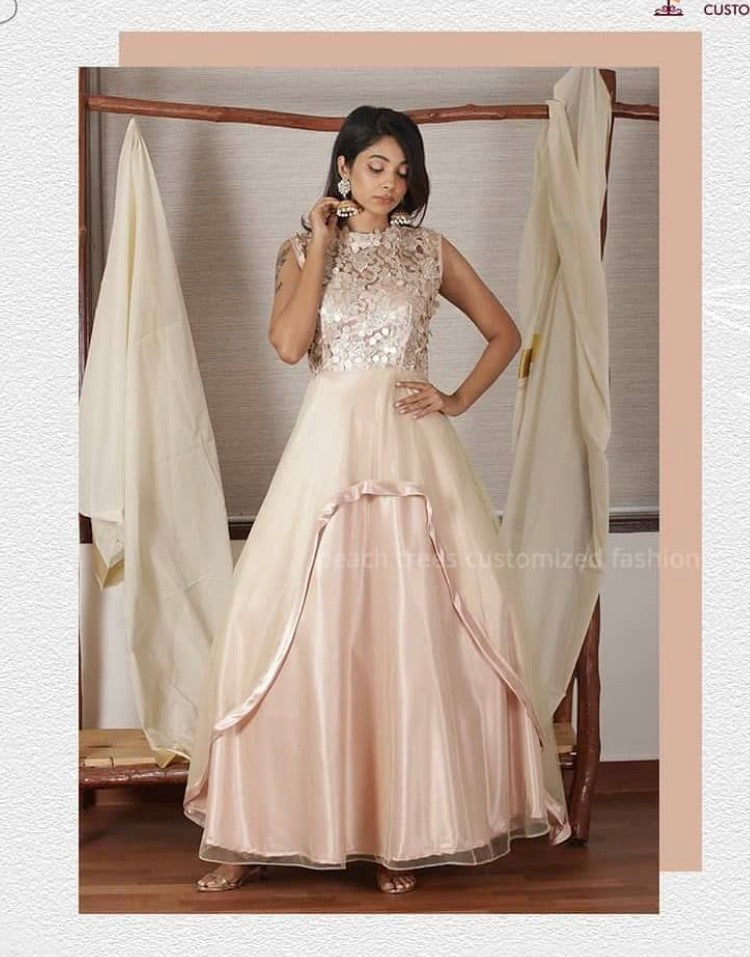 Champagne Gold Layered Designer Gown