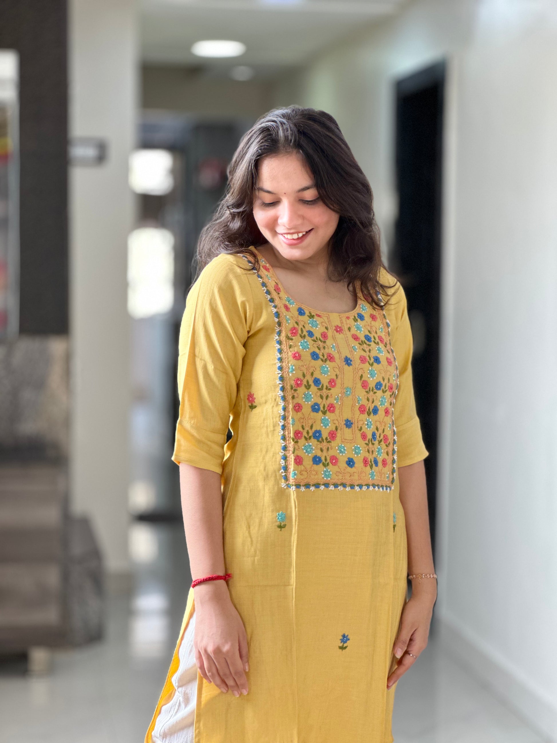 YELLOW HANDWORK KURTI | OFFUCE WEAR