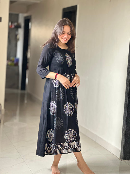 BLACK PRINTED SMOCK DRESS | OFFICE WEAR