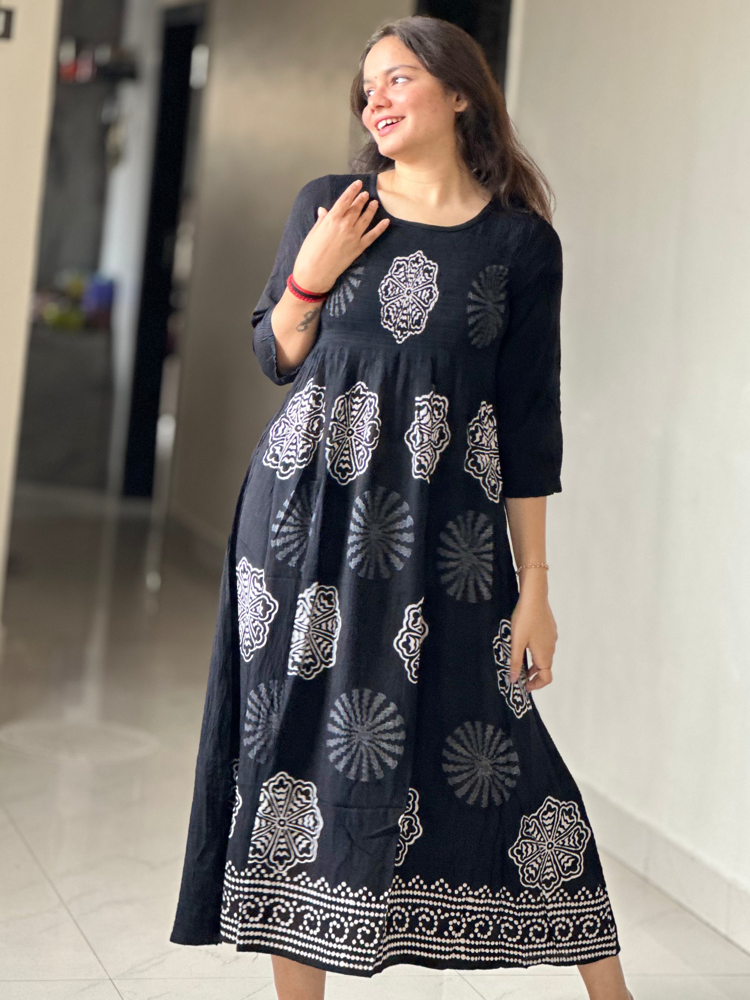 BLACK PRINTED SMOCK DRESS | OFFICE WEAR