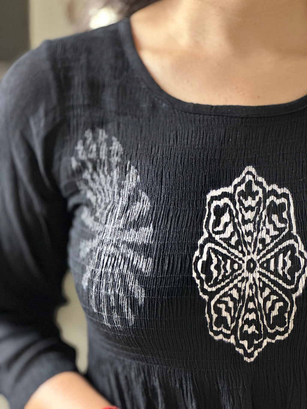 BLACK PRINTED SMOCK DRESS | OFFICE WEAR