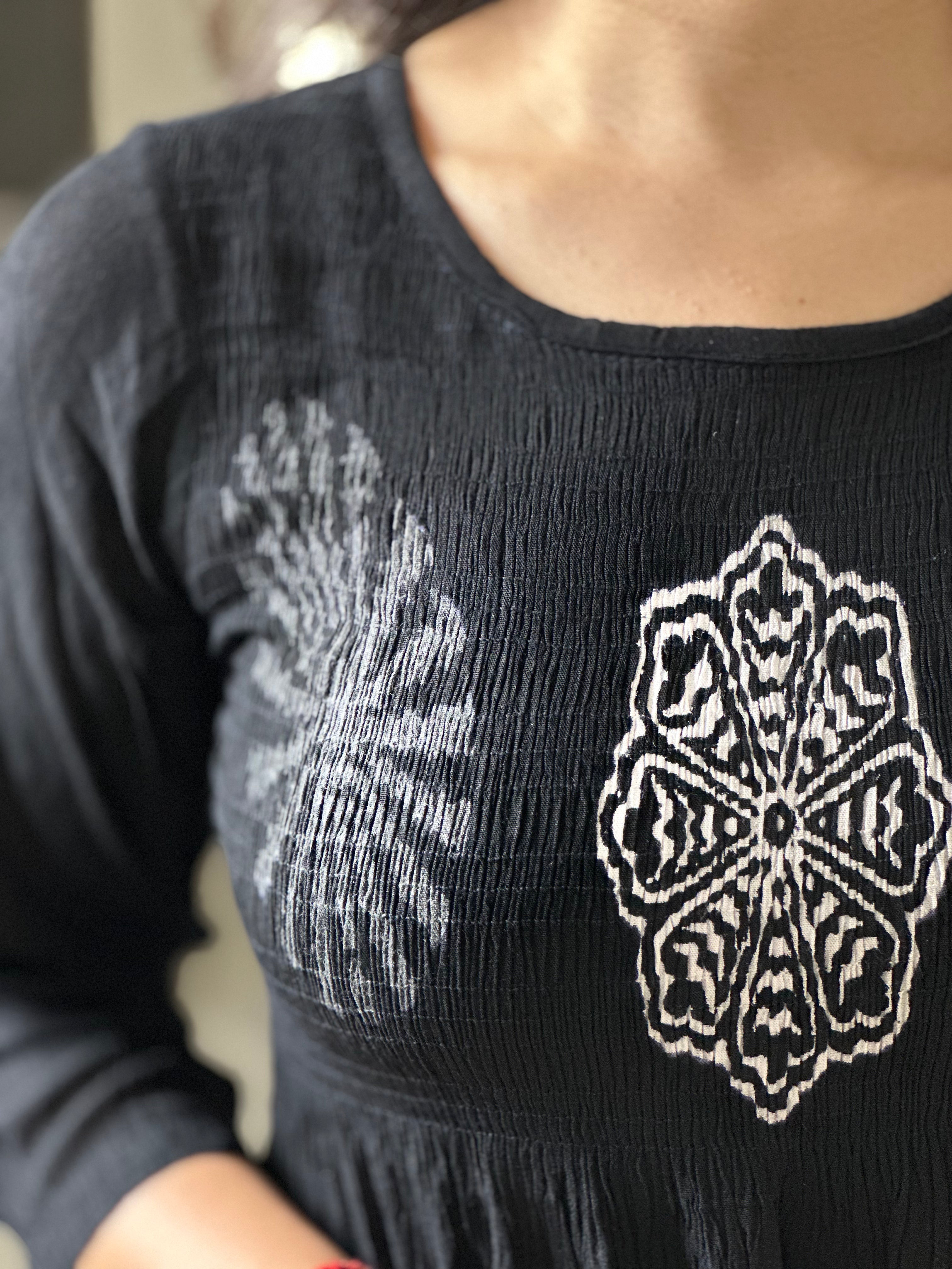 BLACK PRINTED SMOCK DRESS | OFFICE WEAR