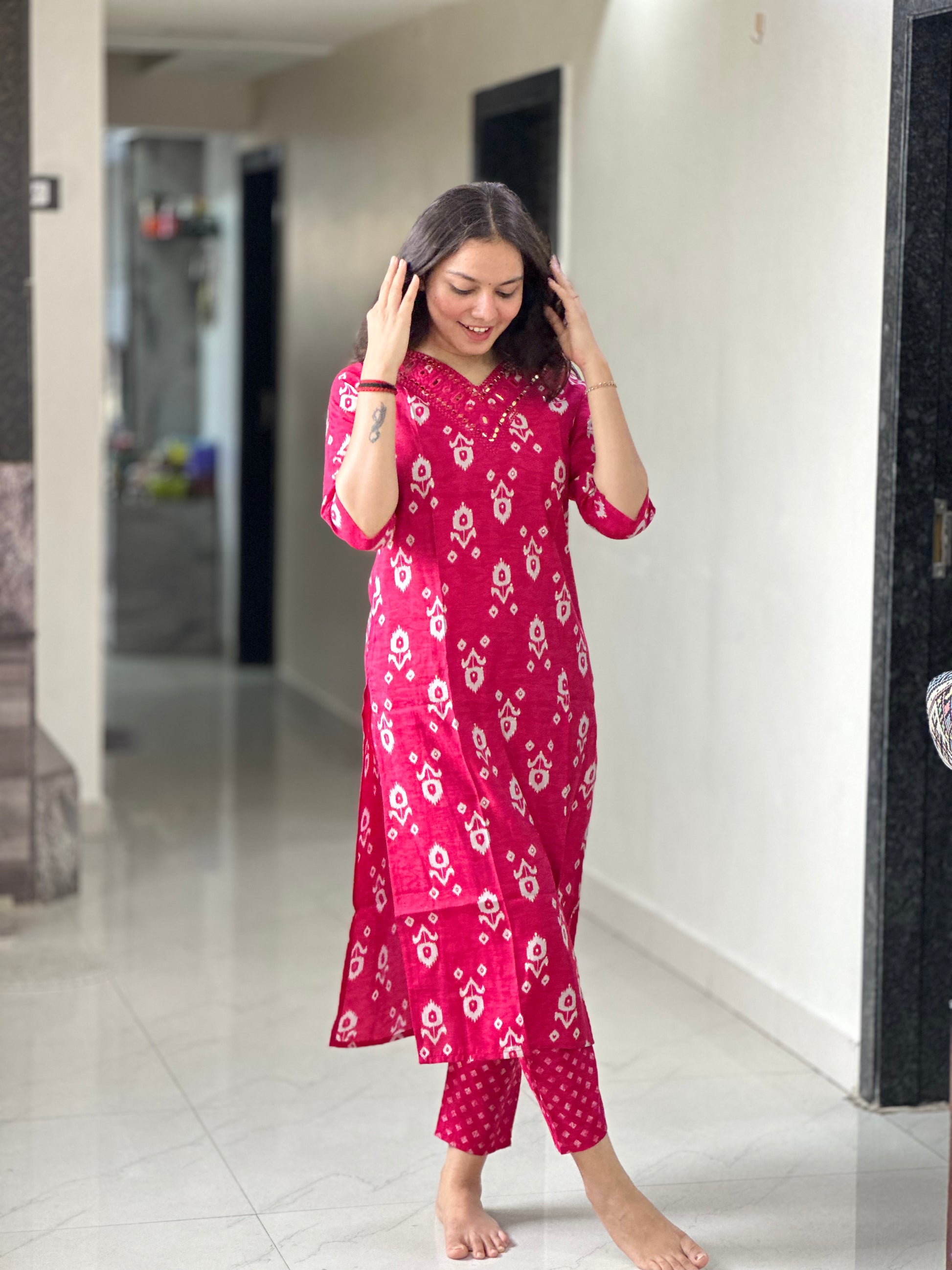 MODAL CHANDERI SILK KURTI SET | PARTY WEAR