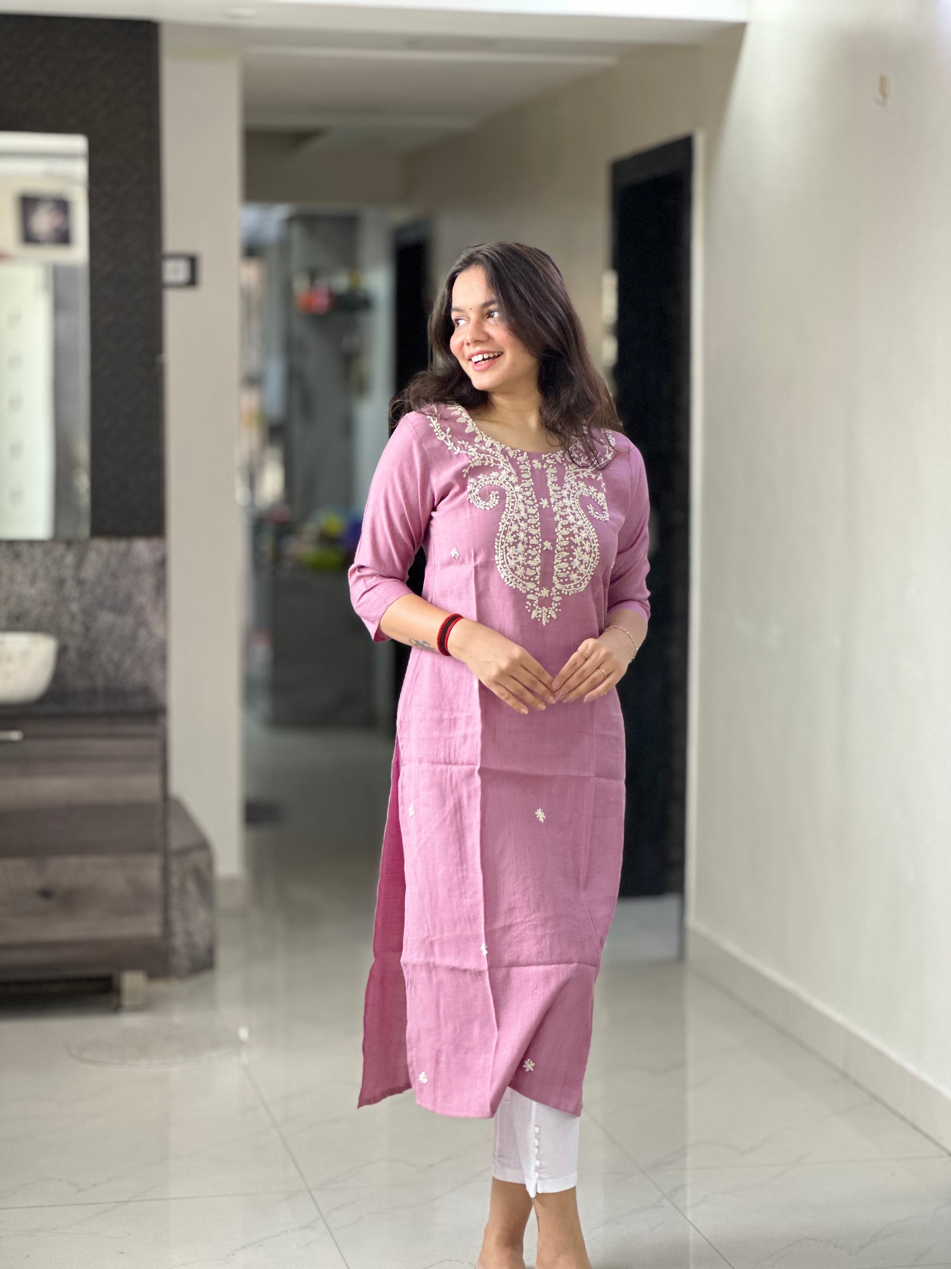 ONION PINK THREAD EMBROIDERY | OFFICE WEAR