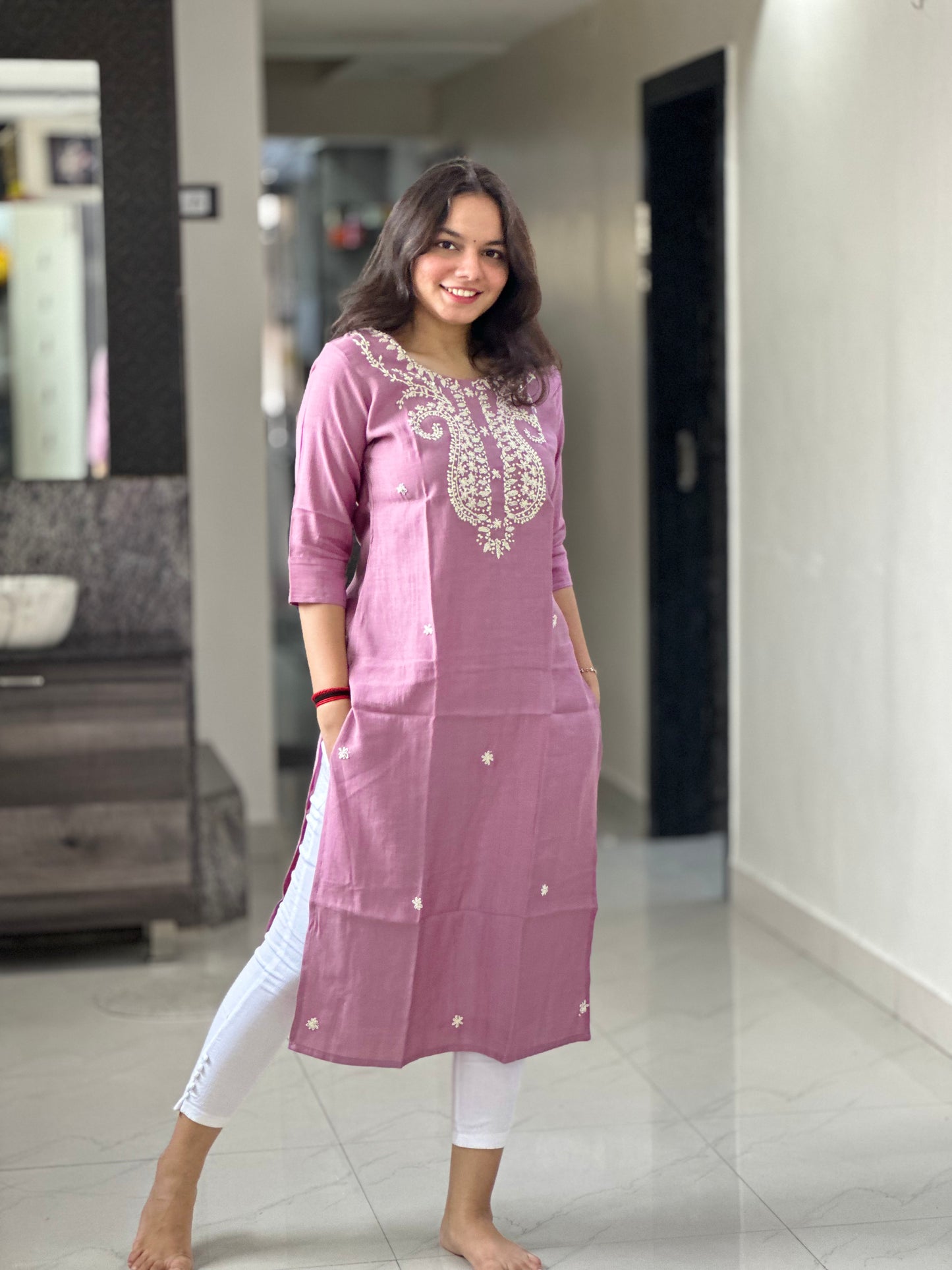 ONION PINK THREAD EMBROIDERY | OFFICE WEAR