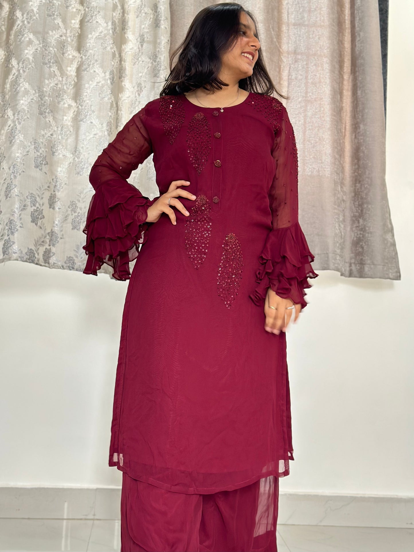 MAROON SHARARA SET