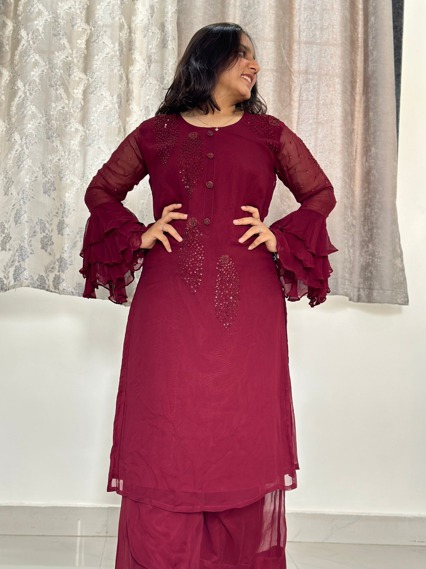 MAROON SHARARA SET