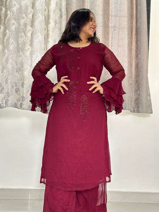 MAROON SHARARA SET