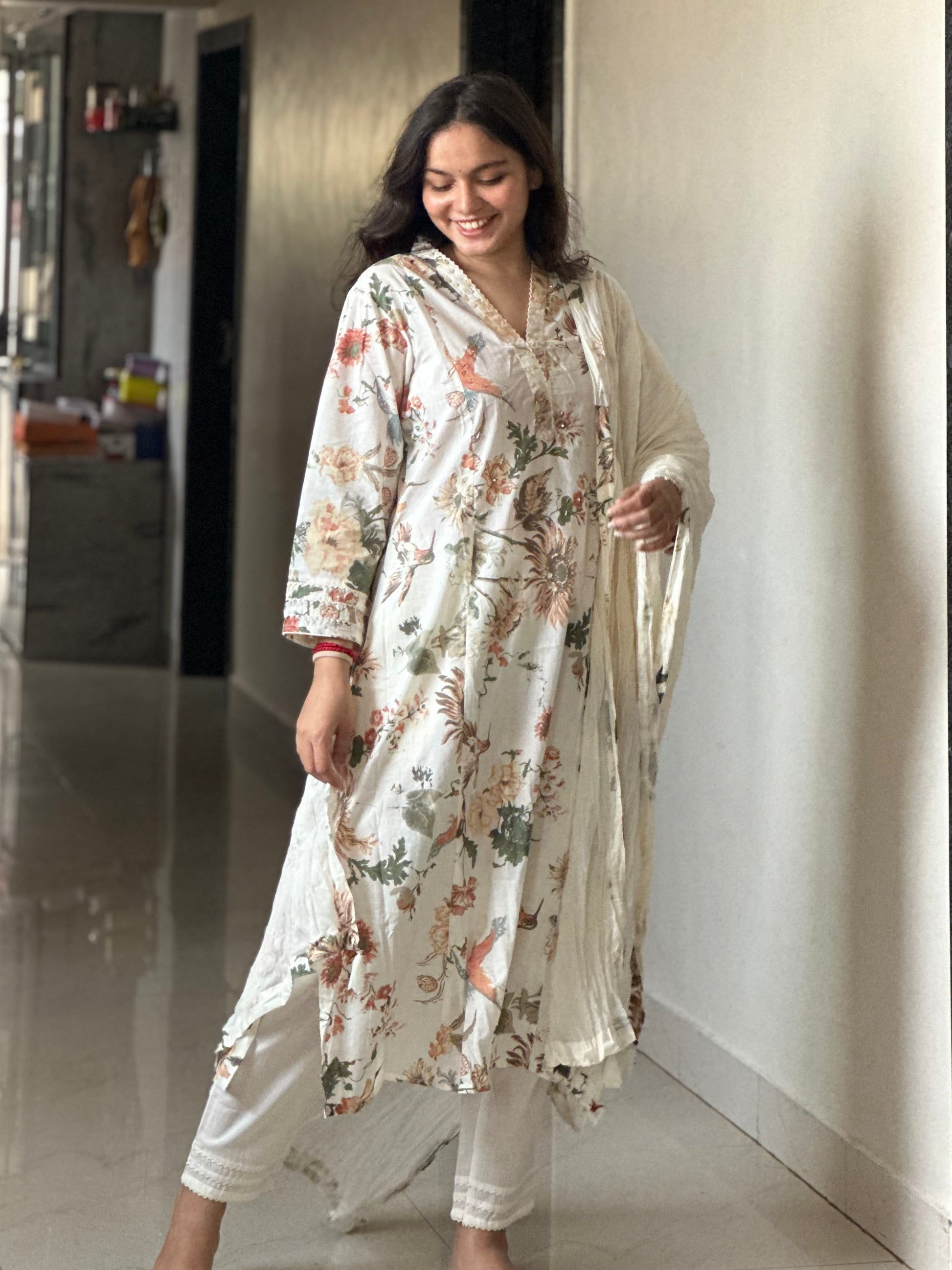 WHITE PRINTED COTTON SET | OFFICE WEAR