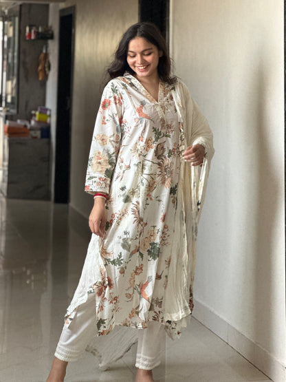WHITE PRINTED COTTON SET | OFFICE WEAR