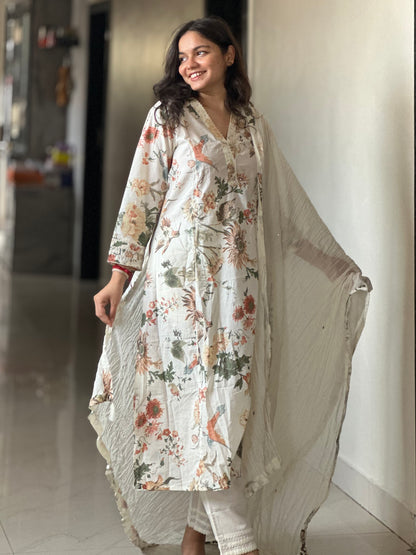 WHITE PRINTED COTTON SET | OFFICE WEAR