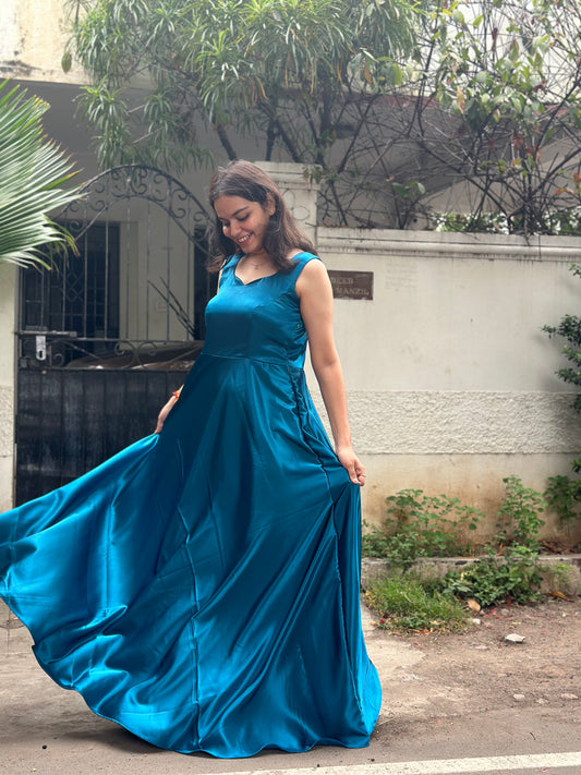 TEAL BLUE SATIN GOWN