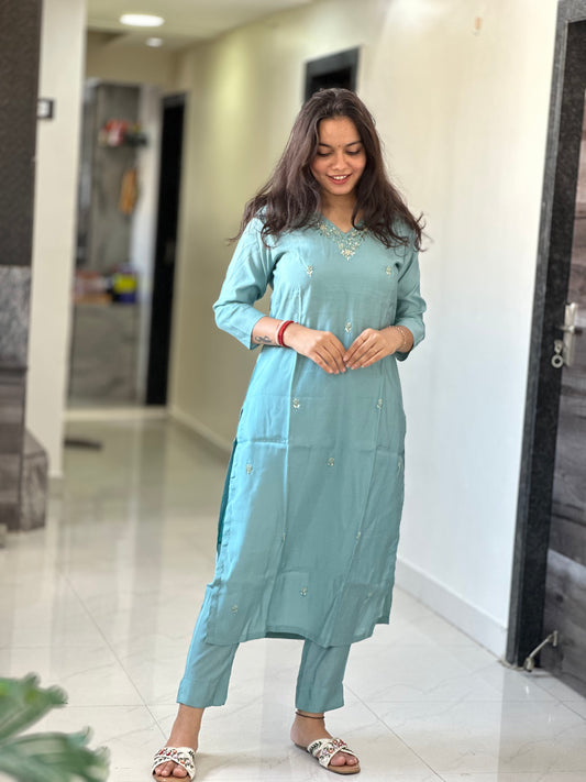 Modal Chanderi Silk Kurti Set