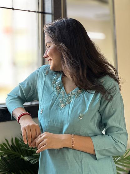 Modal Chanderi Silk Kurti Set
