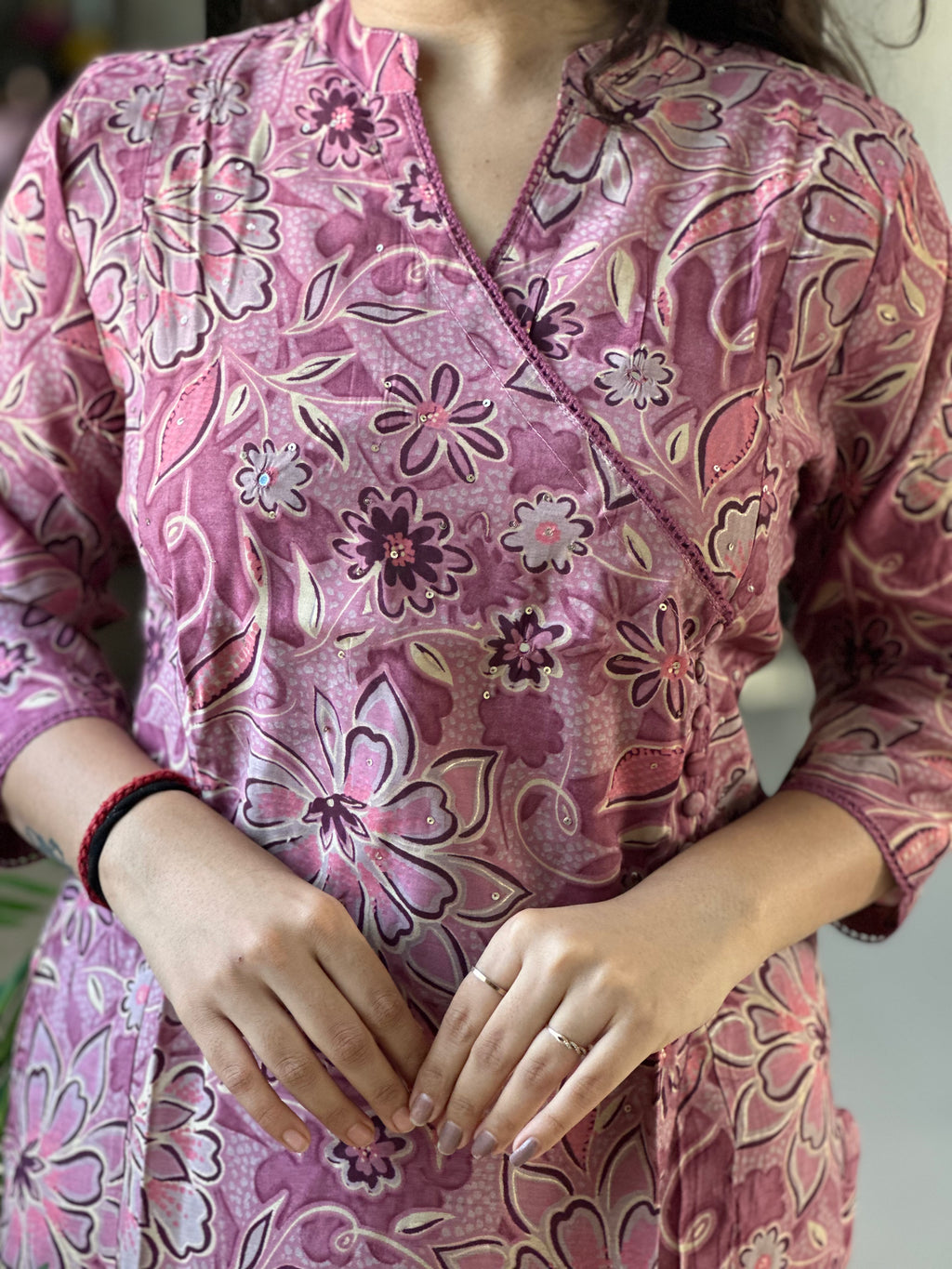 Pink Printed Angarakha Set.