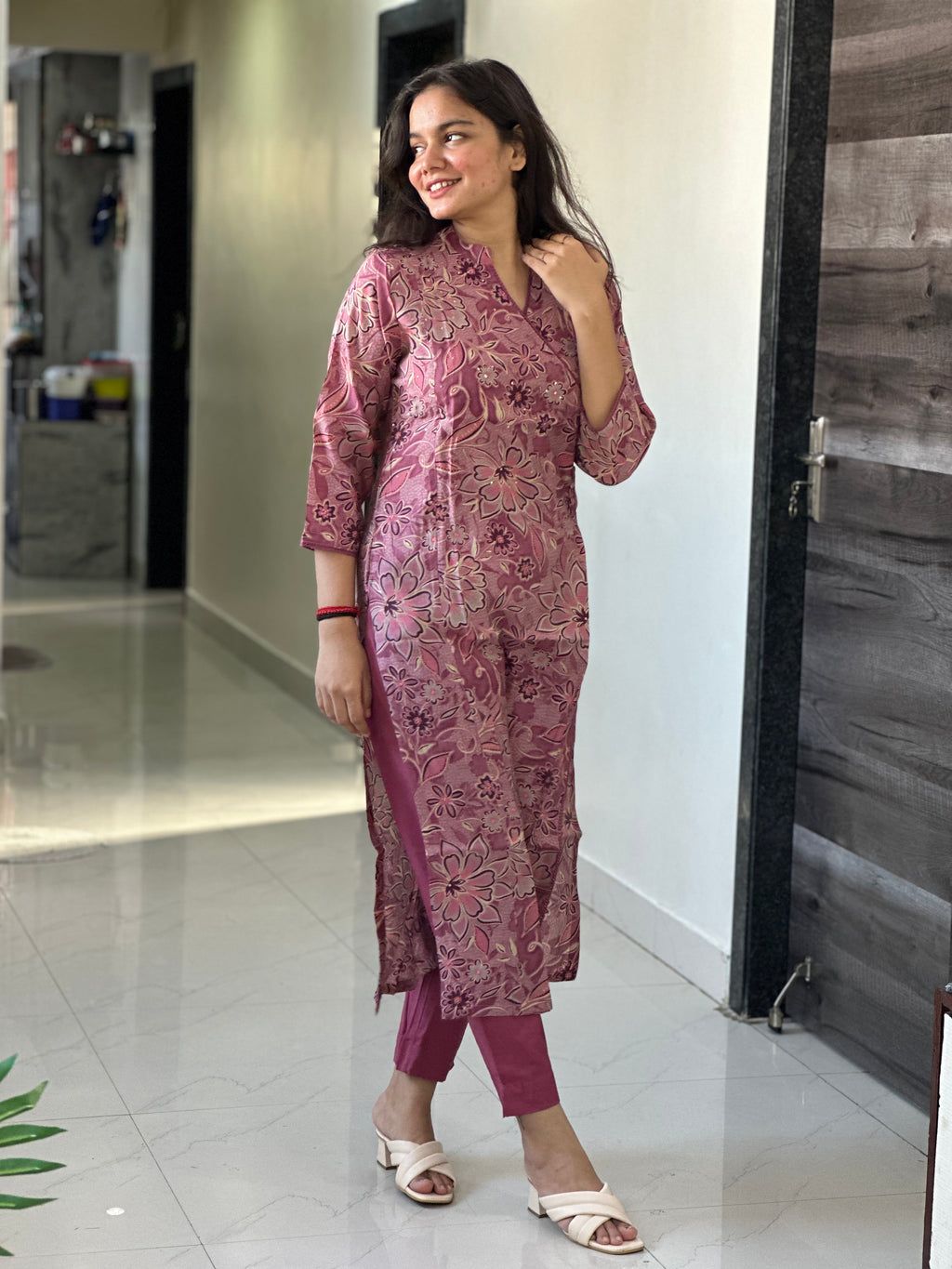 Pink Printed Angarakha Set.