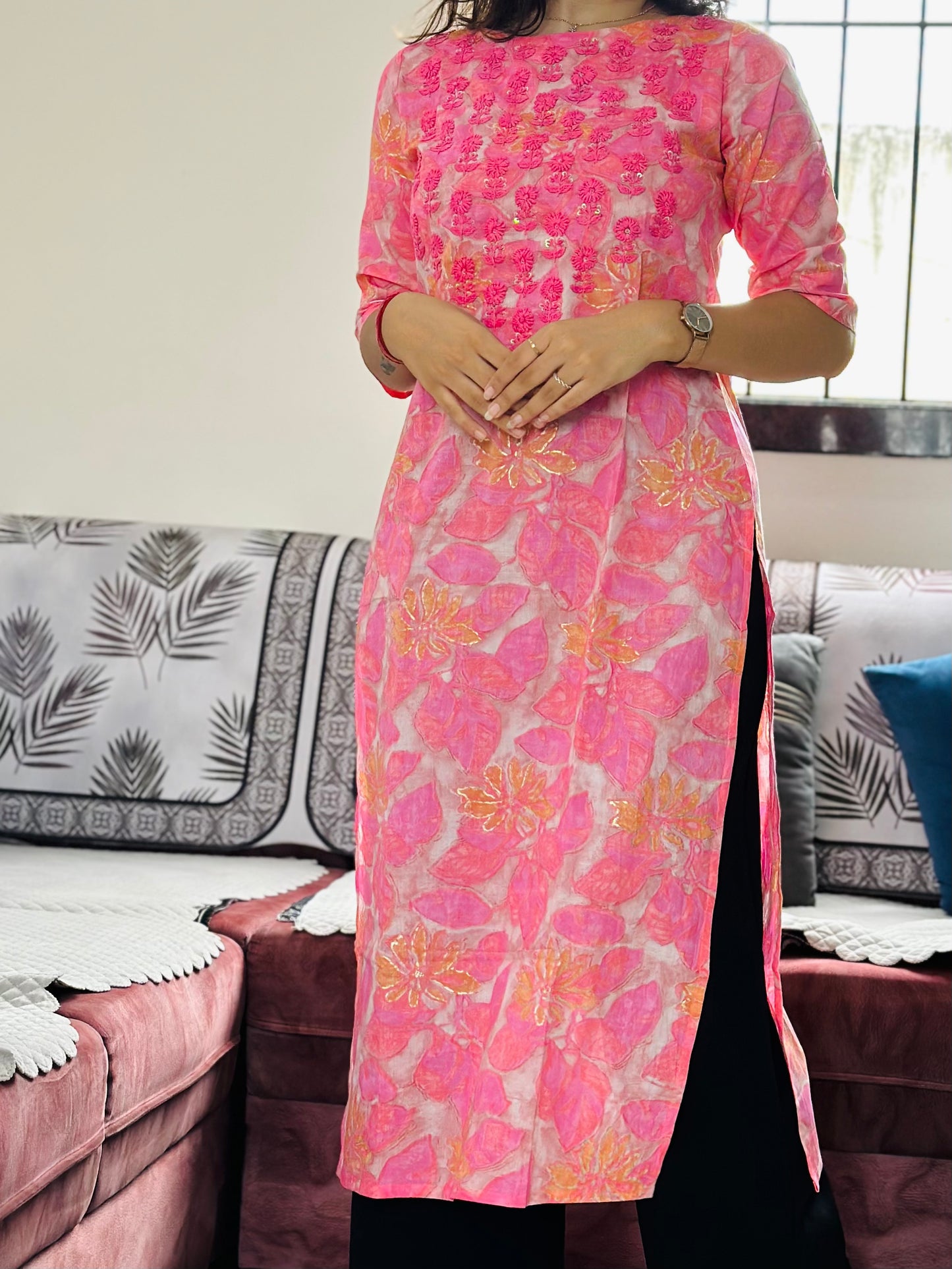 PINK CHANDERI SILK KURTA