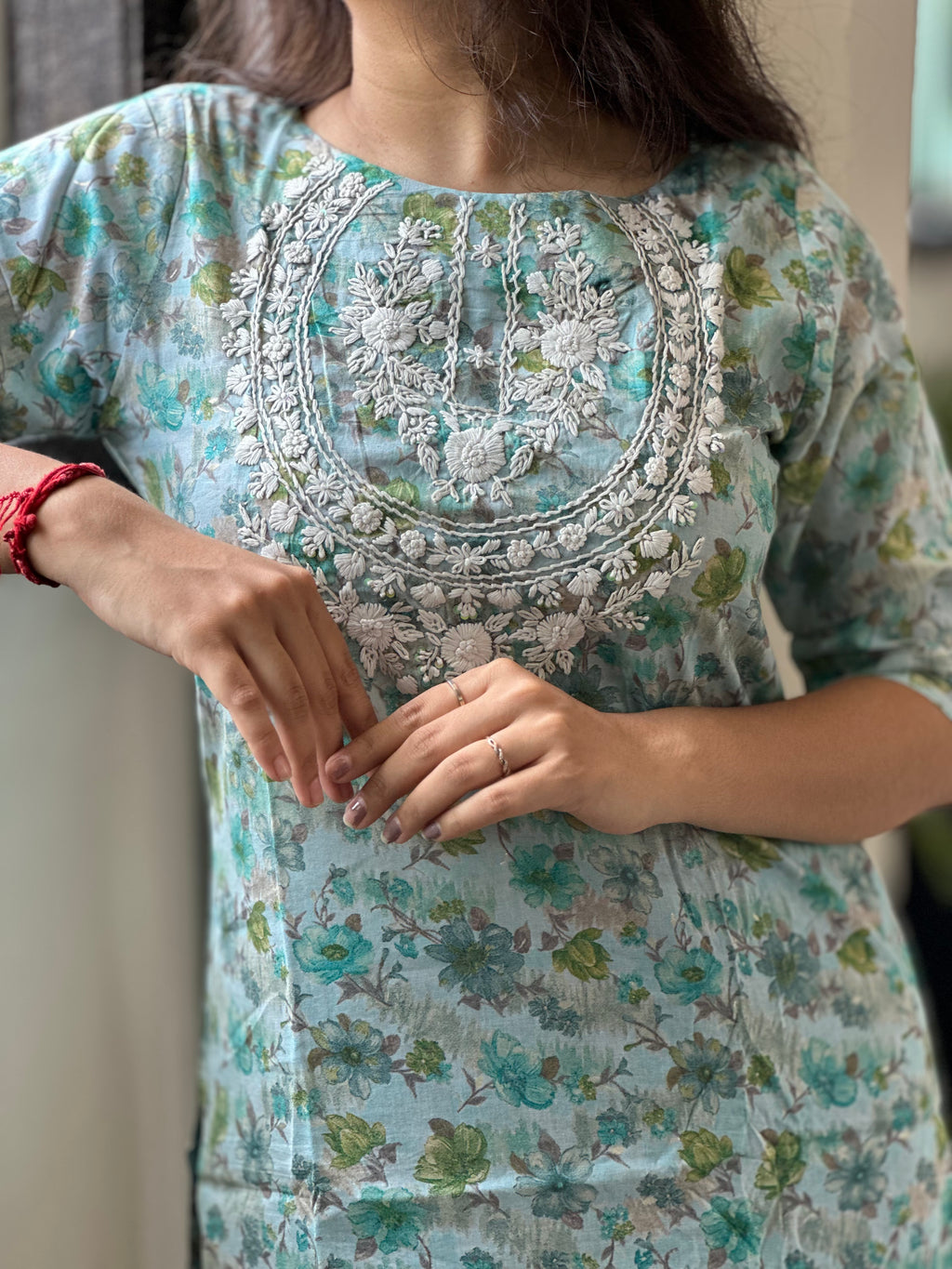 Aqua Bloom Chikankari Cotton Kurta