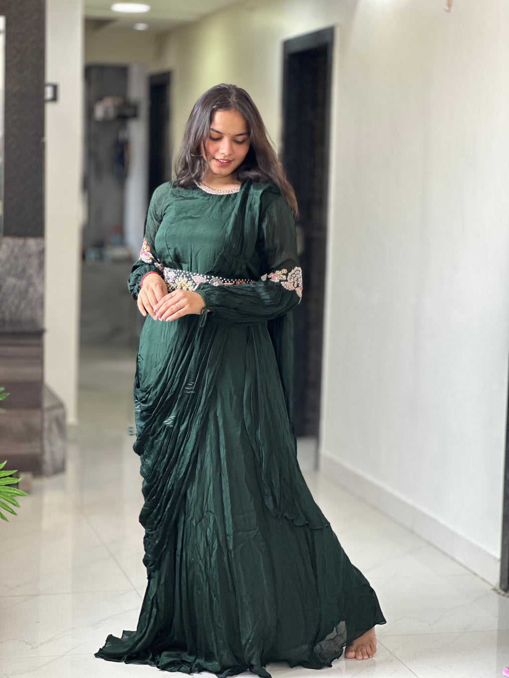 PURE CHINON SILK INDOWESTERN DRESS