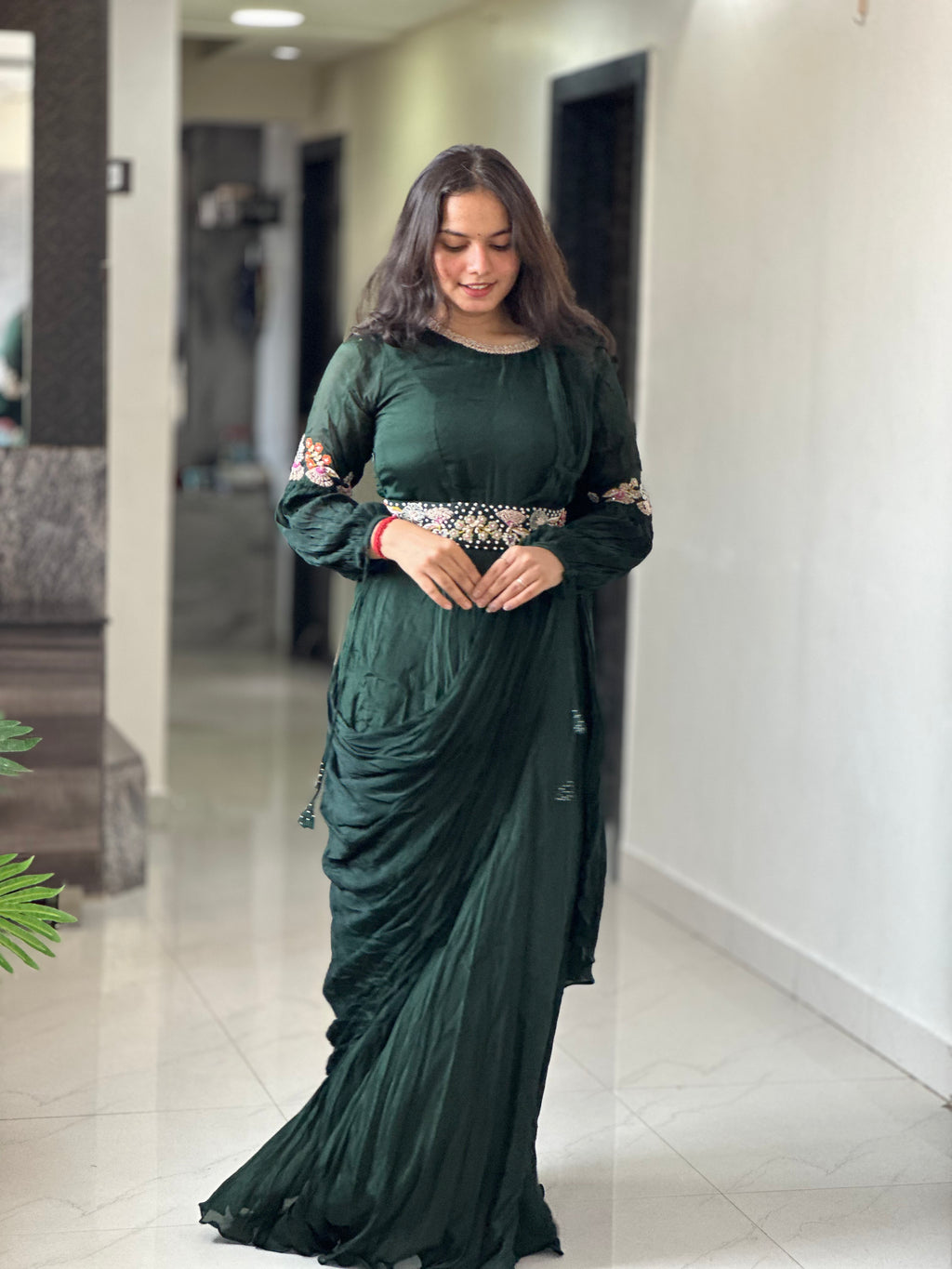 PURE CHINON SILK INDOWESTERN DRESS