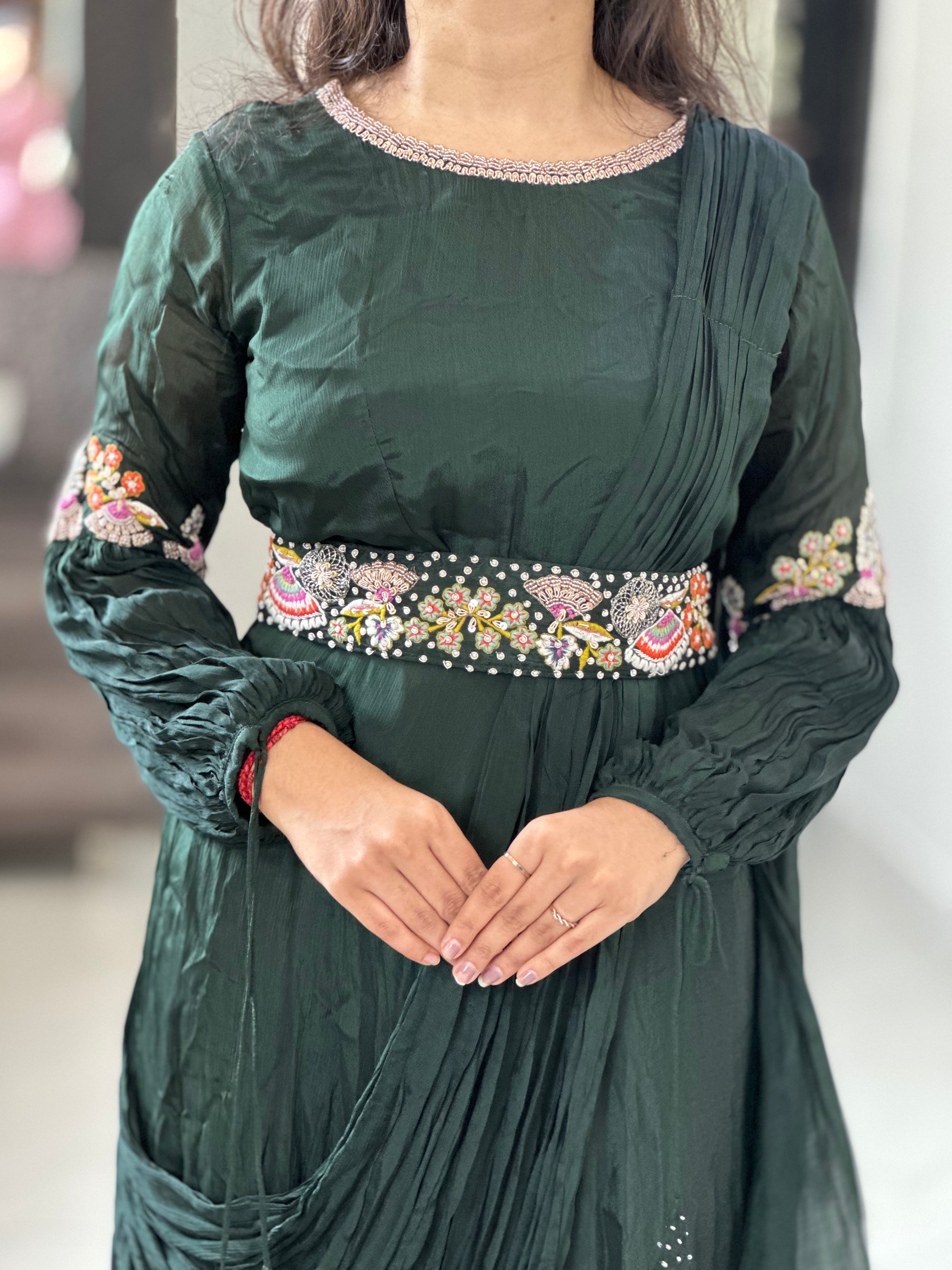 PURE CHINON SILK INDOWESTERN DRESS