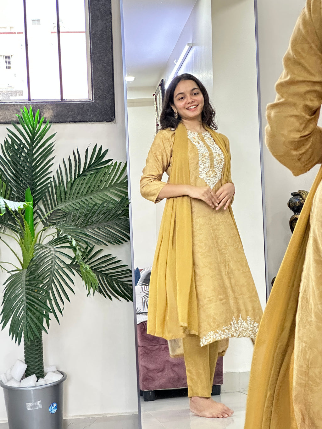 Golden Amber Mirror Work Suit Set