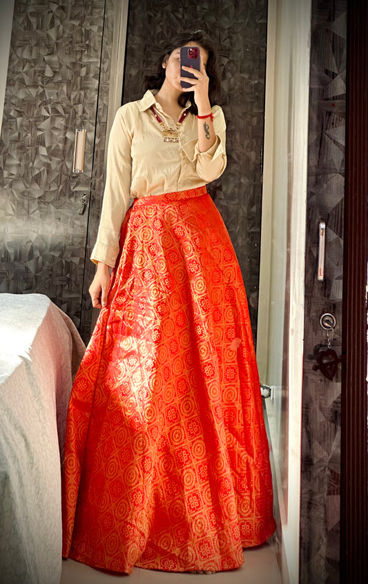 RED BANARAS SKIRT