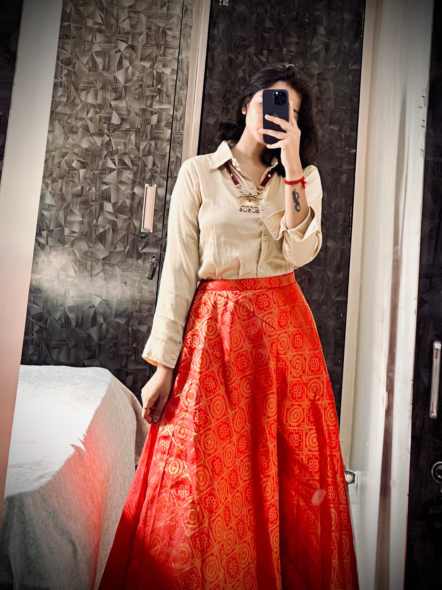 RED BANARAS SKIRT