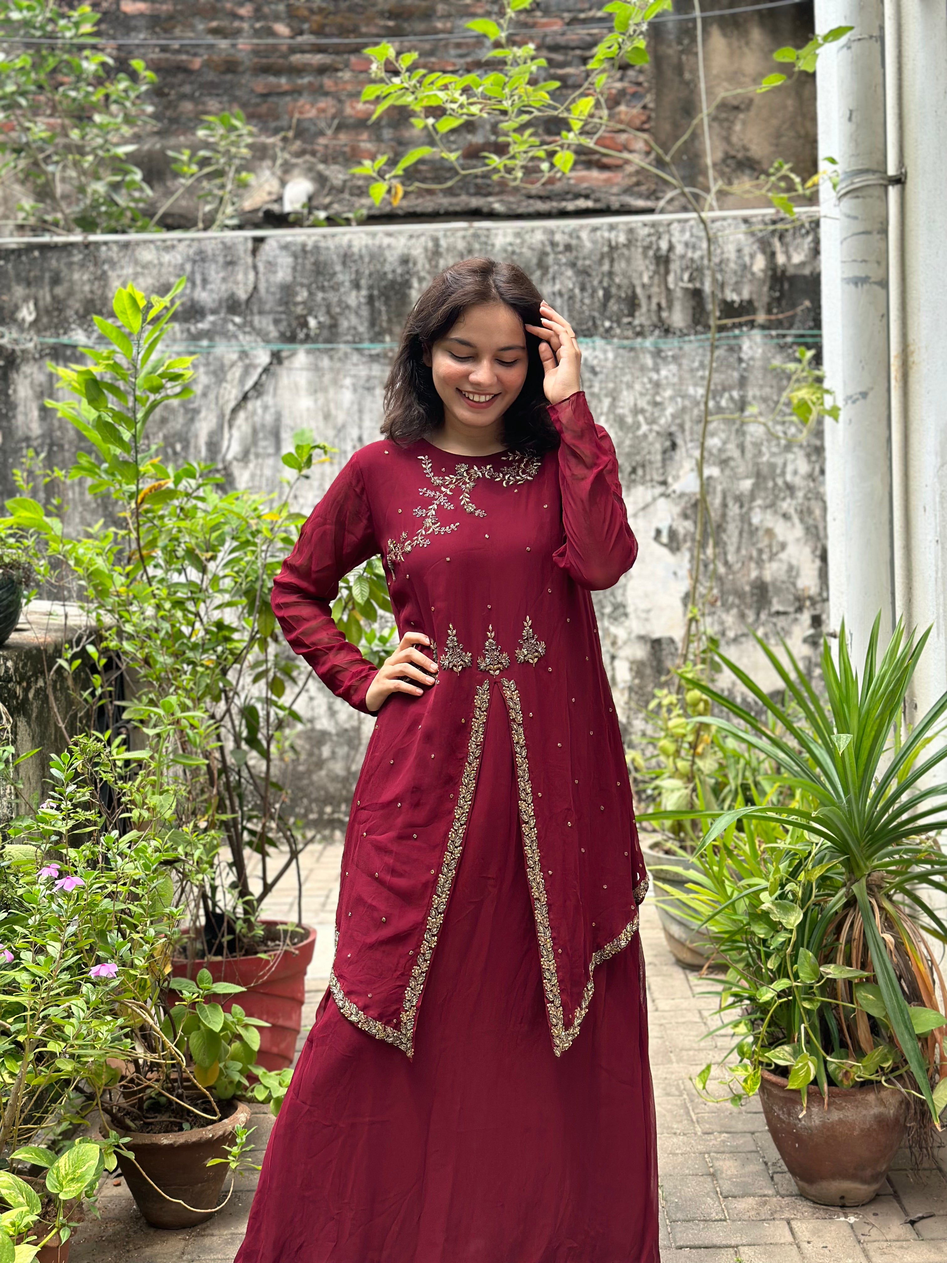 Maroon Designer IndoWestern Gown