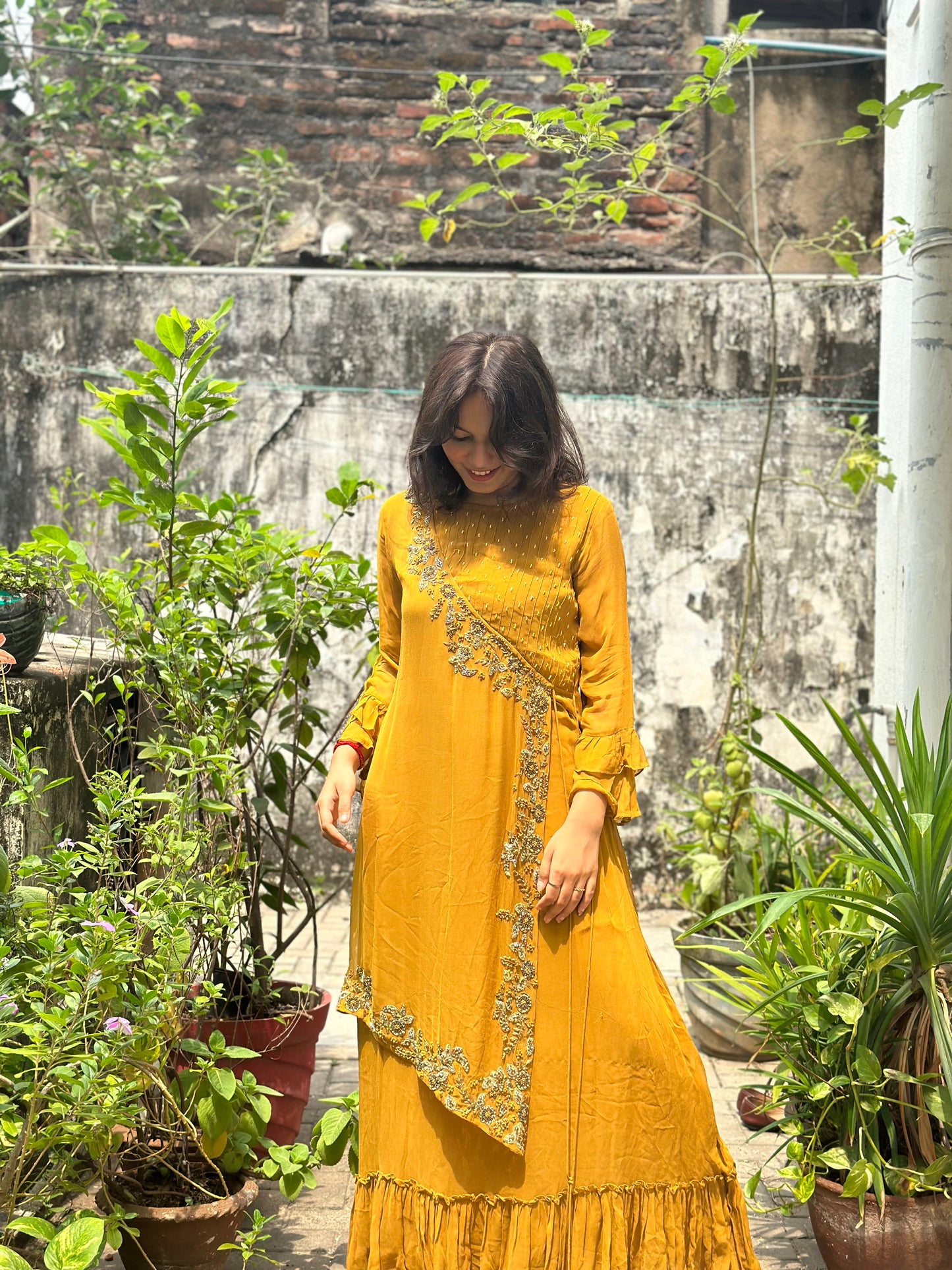 YELLOW DESIGNER INDOWESTERN GOWN