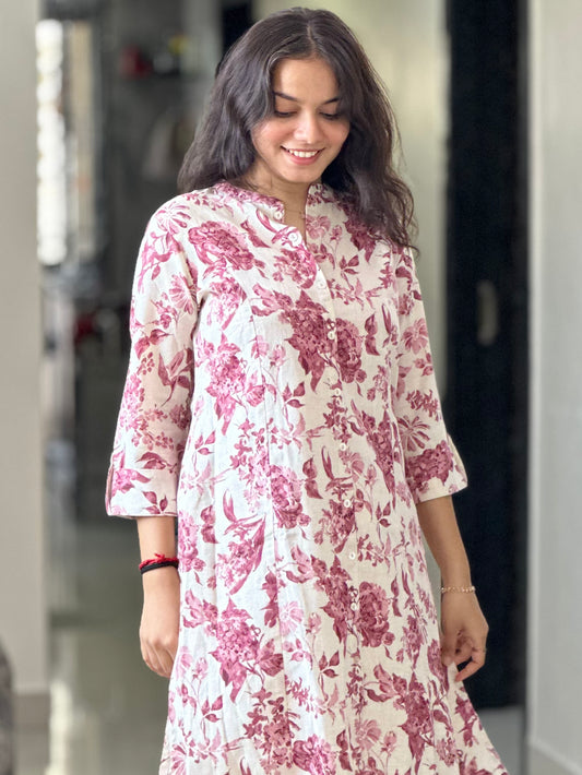 FLORAL PRINTED COTTON KURTA | OFFICE WEAR