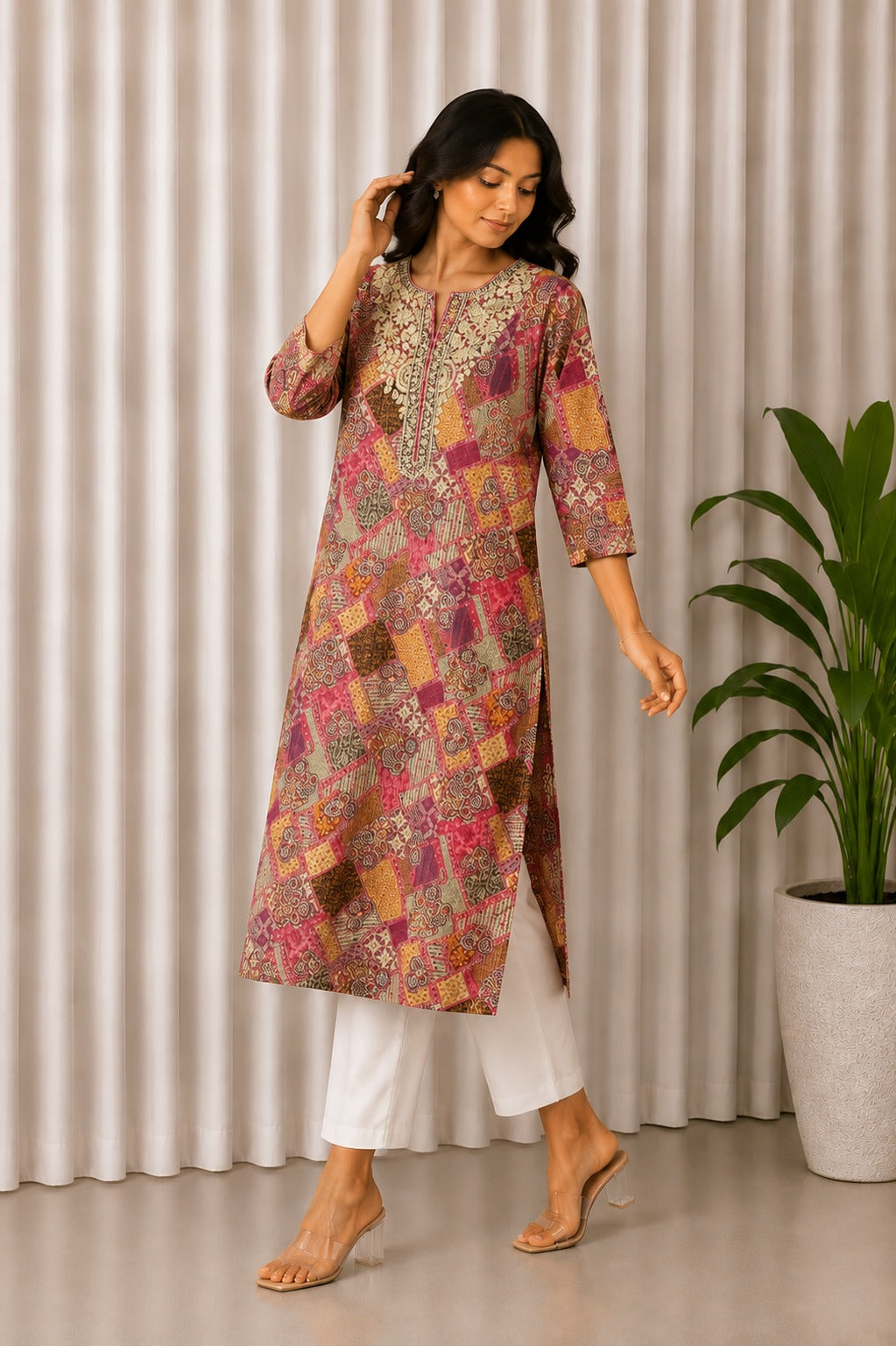 Mul cotton hand embroidered kurti
