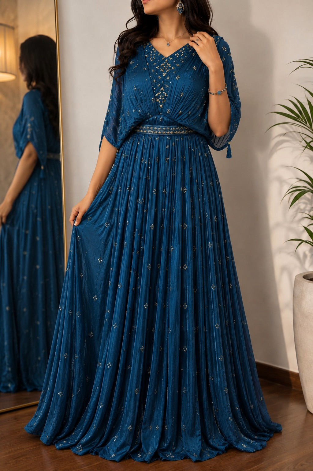 Indo - western gown with handwork belt