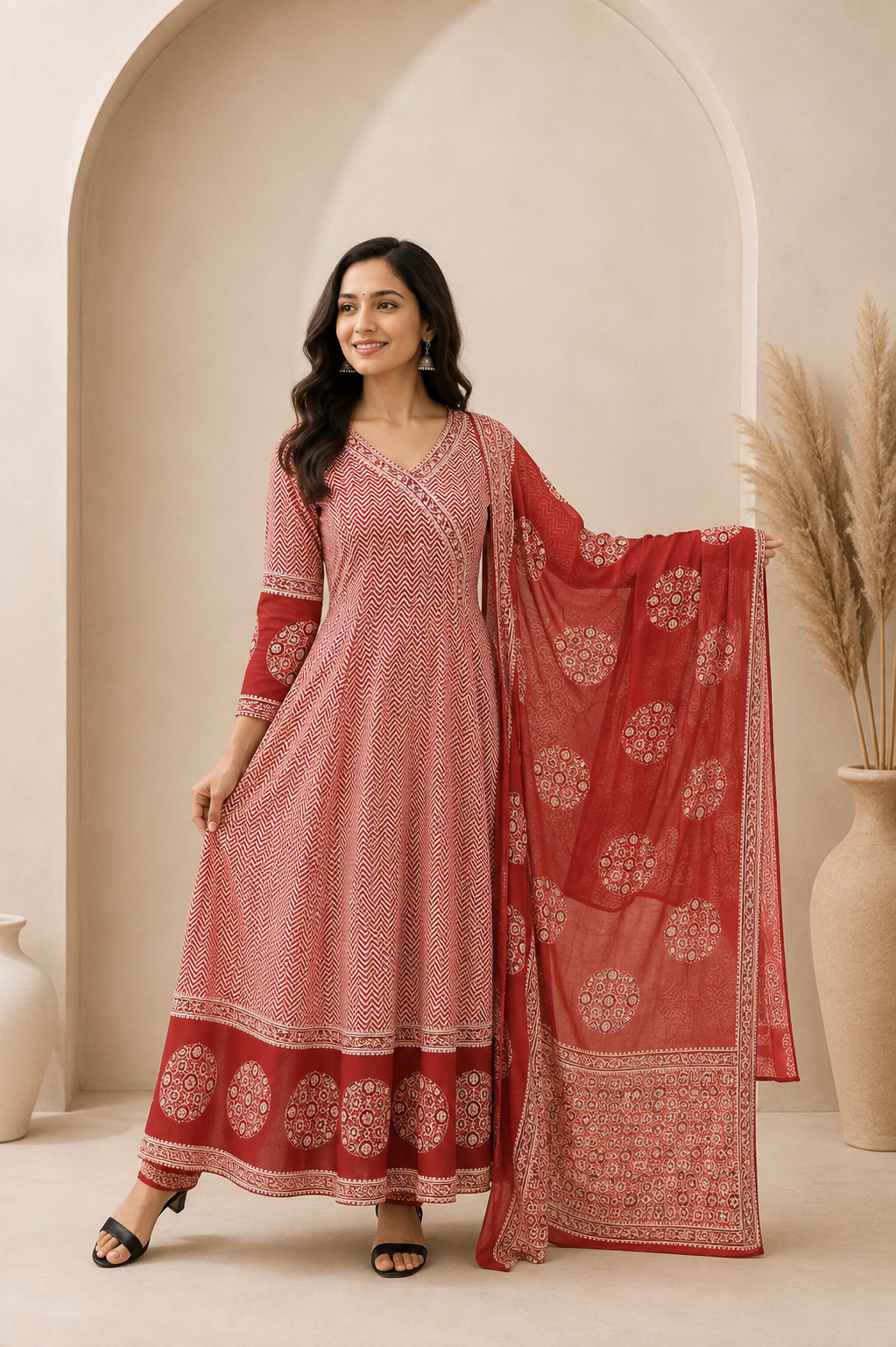 Noir Bloom Cotton Anarkali Set