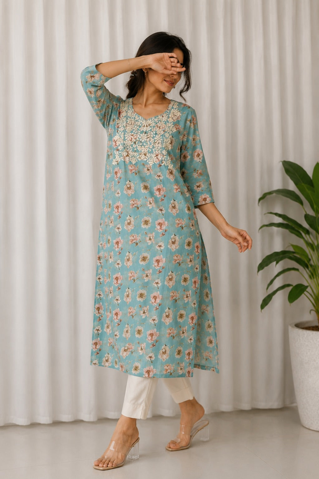 Mul Cotton Designer Handwork Kurti