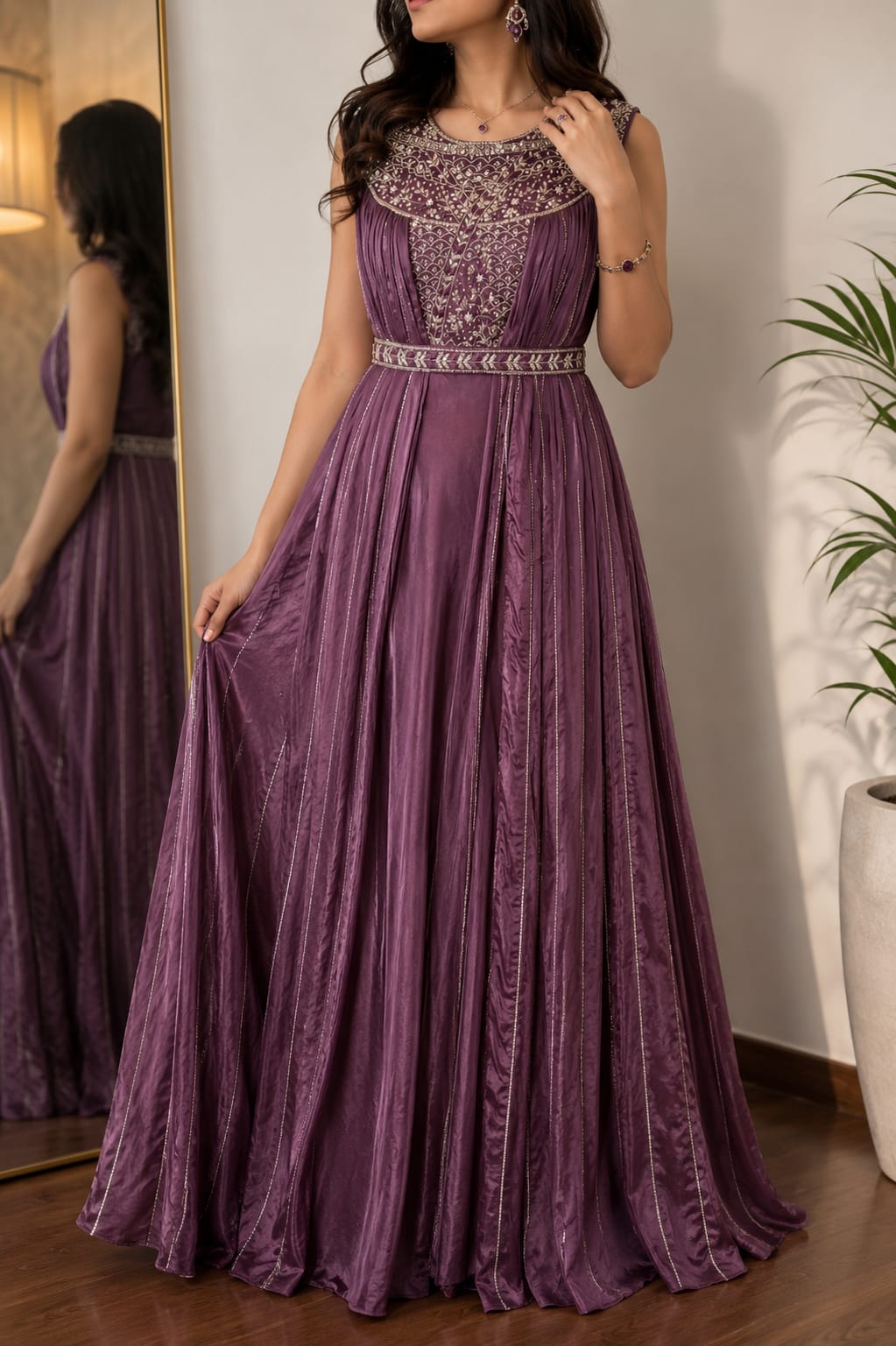 Indo-western handwork gown with belt