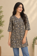 AIRA NAVY FLORAL PRINTED SHORT KURTI