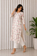 Floral printed cotton embroidered kurti .