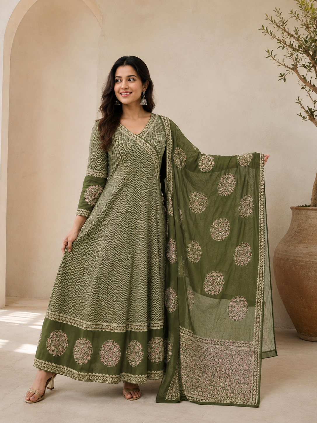 Noir Bloom Cotton Anarkali Set