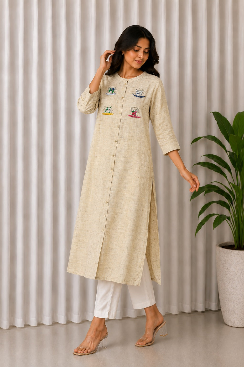 Embroidered linen Kurti
